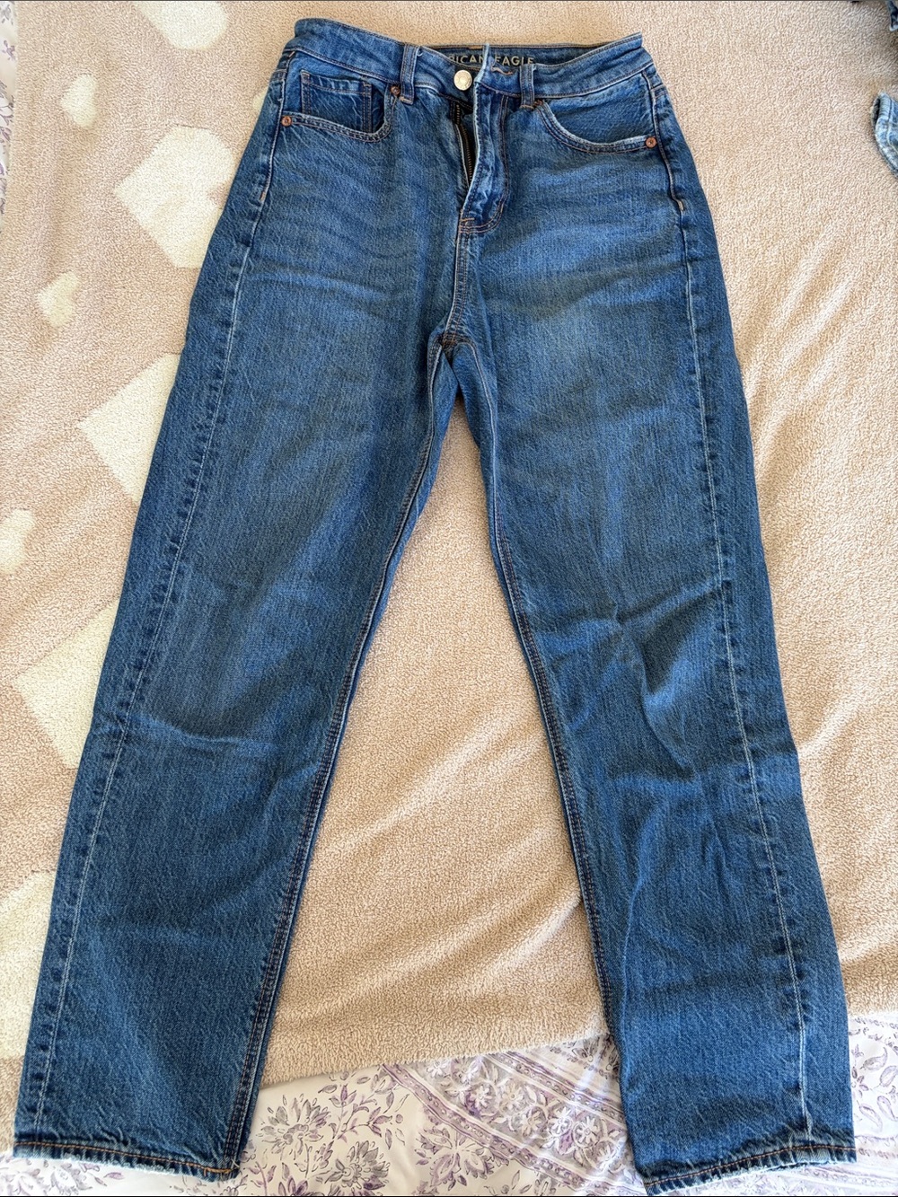 American Eagle Outfitters Dark Blue High-Rise Straight Jeans
